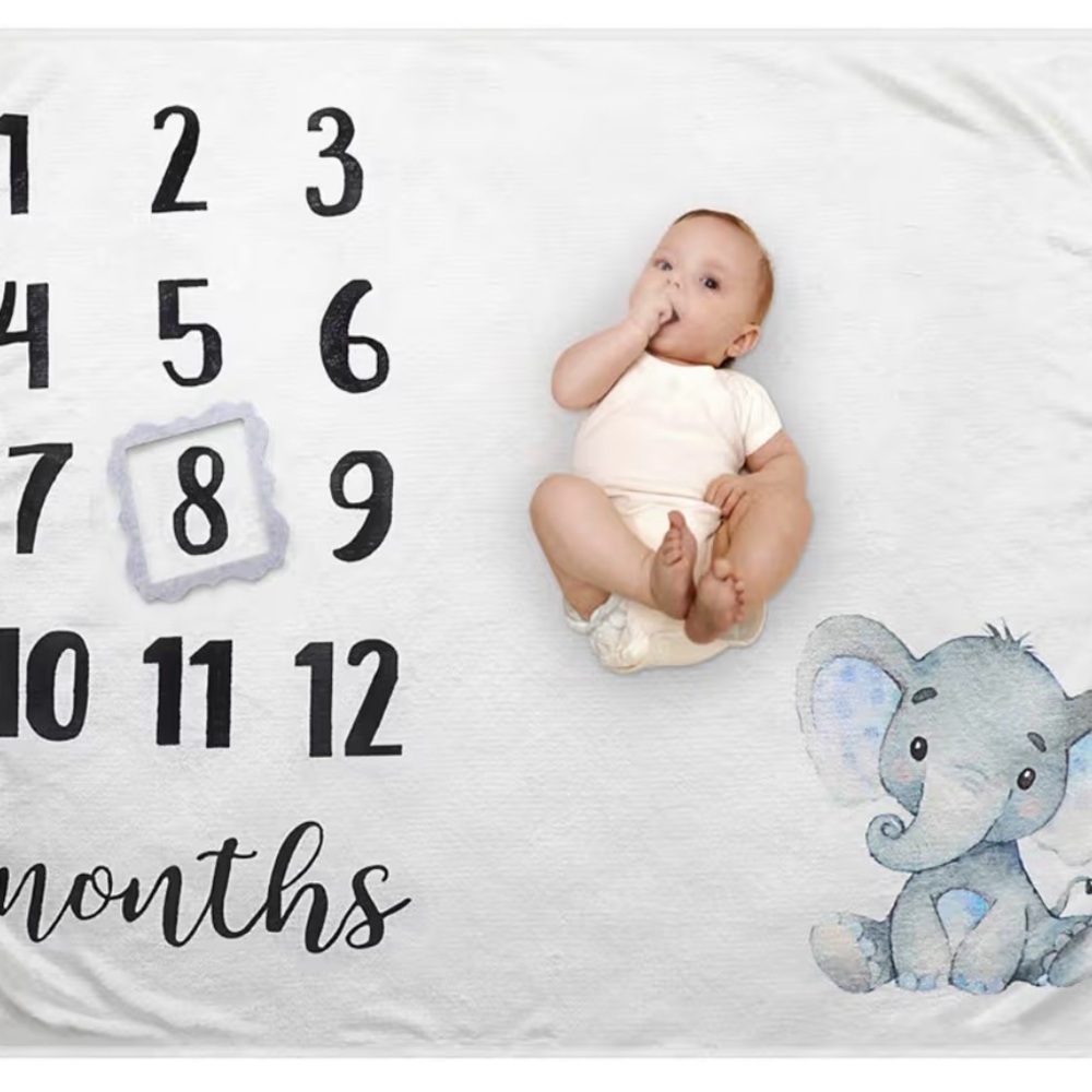 Source Unknown Baby Milestone Blanket with Elephant Design